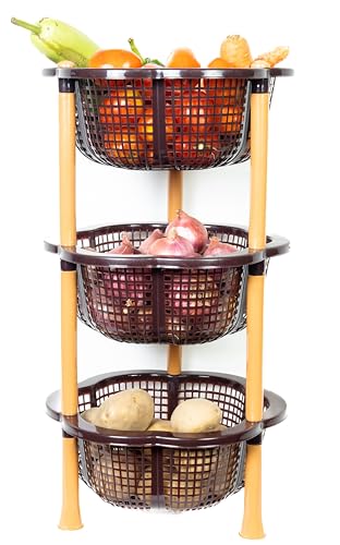 Image of TeDeMel Desire 4 Virgin Plastic Dish Rack | Multipurpose Storage Basket for Onion Potato & Vegetables | Kitchen Tray Rack for Household Use | Durable & Lightweight | Dark Brown