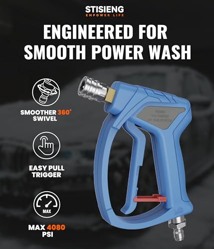 Image of Short Pressure Washer Gun with 360 Swivel, High Pressure Stubby Power Washer Gun Kit with 5 Nozzle Tips, M22-14mm & 15mm Adapters, 3 /8 inch QC for Car Wash Detailing & Cleaning (Blue)