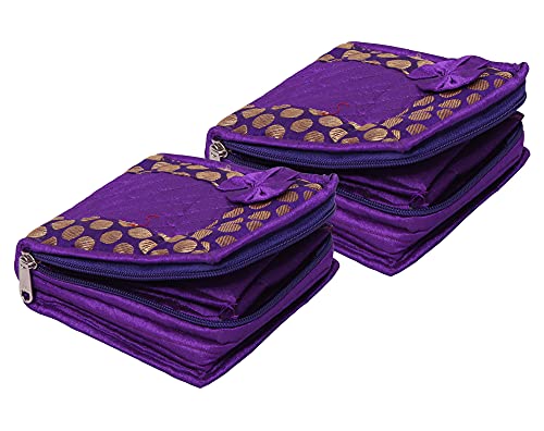 Kuber Industries Lot de 2 organiseurs de bijoux portables avec 4 poches transversales, bleu - HS_38_KUBMART21227, rose Cover