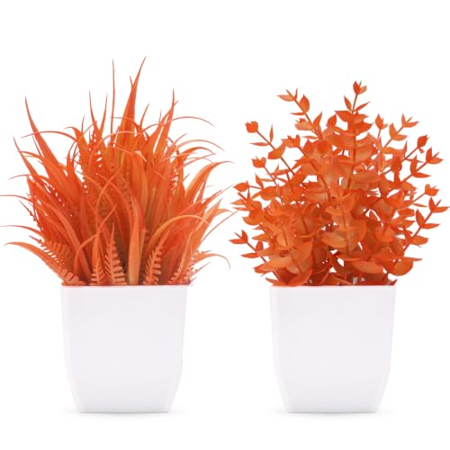 Der Rose 2 Pack Fake Plants Maple Red Artificial Plants for Fall Decor | Autumn faux plants for bathroom kitchen home office desk decor and fall displays, no maintenance needed