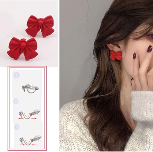 Red Clip On Earrings for Women Red Bow Tie Earrings Non Piercing Jewelry by LARVOVUE - Used condition - Image 5