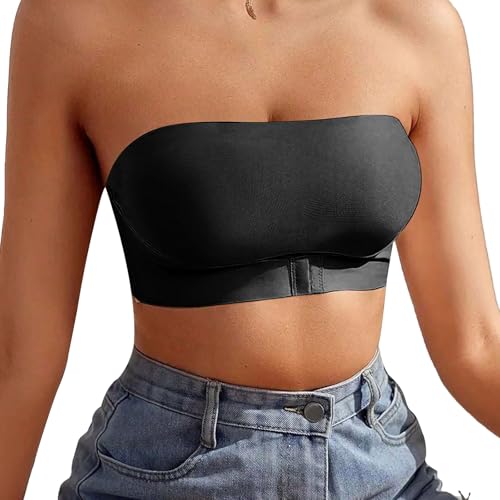 Mayoii Seamless Strapless Bras for Women, Stretchy Non-Slip Tube Bra, Invisible Strapless Bandeau Bra (UK, Alpha, XL, Regular, Regular, Black)