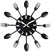 Chandelier 1 DBL Küchenwanduhr, Besteck, Metalllöffel, Gabel, kreativ, Quarz, Wandmontage, modernes Design, dekorative Horloge-Uhren, Wanduhr (Farbe: schwarz)