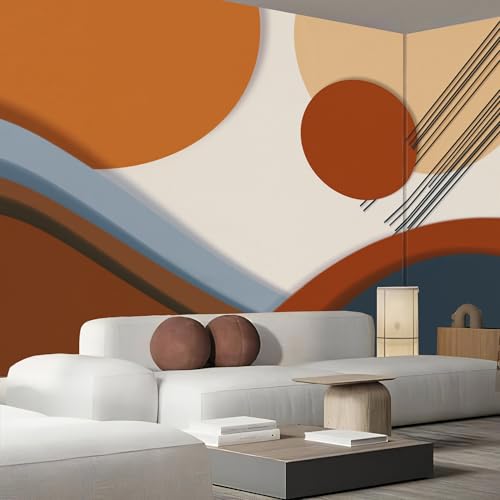 Papier peint panoramique intissé géométrique orange 400x280cm XXL pour grand mur de salon - 5