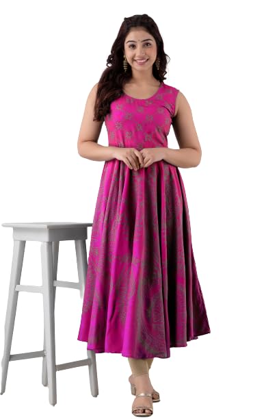 GL Fashion Pink Color Anarkali Printed Rayon Gown