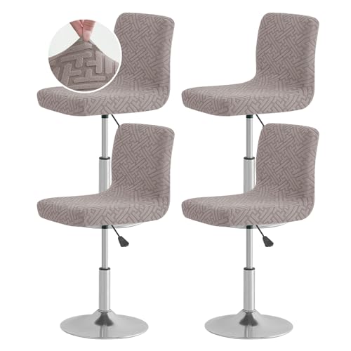 Image of FUANGUI Bar Stool Covers with Backs, 4 Pack Stretch Bar Stool Chair Covers, Knitted Jacquard Bar Stool Covers,Washable Bar Chair Covers Swivel Barstool Slipcovers (Knitted Khaki 01)