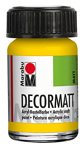 Marabu 14010039019 - Decormatt Acryl Gelb 019, 15 ml, samtmatte Acrylfarbe auf Wasserbasis, cremig und farbintensiv, speichelfest, wetterfest, zum freien Malen und Schablonieren