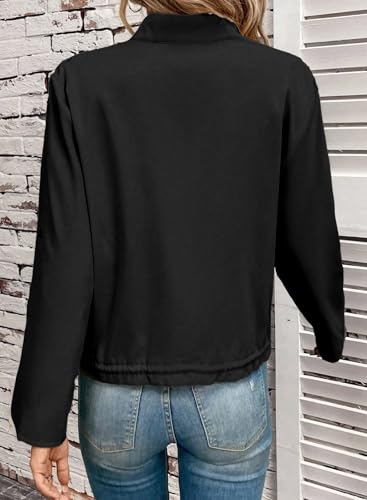 EVALESS Womens Zip Up Jacket Roll Tab Sleeve Flap Pocket Drawstring Hem Utility Lightweight Cropped Jackets2