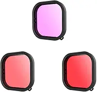 Pacote com 3 kit de filtro de mergulho para GoPro Hero 9 10 11 12 13 capa oficial preta - filtro vermelho, vermelho claro e magenta - correção de cor para várias condições de fotografia de