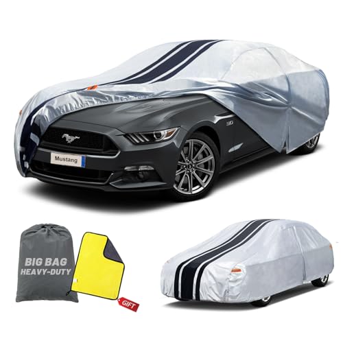 Image of 10-Layer Car Cover Waterproof All Weather for Automobiles, Outdoor Full Cover Snow Sun UV Protection Custom Fit Ford Mustang, Chevy Camaro XK,BMW 3 Series, A4 Length 186-193 inch