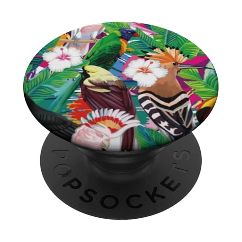 Cute Tropical Cute Parrot Toucan Plant PopSockets PopGrip Adhésif