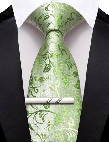 Image of Barry.Wang Floral Ties for Men Flower Necktie with Tie Clip Formal