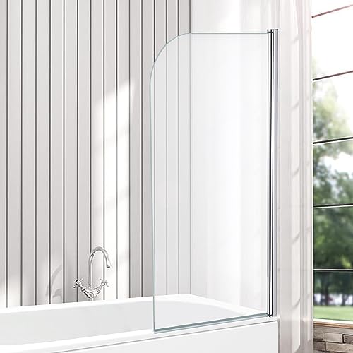 VeeBath NCEU010 Panel de Ducha de Cristal Templado de 6 mm con Borde Curvo endurecido – 1400 x 800 mm, Cromado