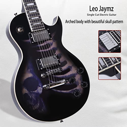 Leo Jaymz 24.75" Single Cut Curved Top Electric Guitar - With Cool Skull Graphic Design On Top (Skull) #TOP2