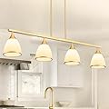 OTeedo 39.3" 4-Light Modern Island Lights for Kitchen Farmhouse Chandeliers for Dining Room Linear Pendant Light Fixtures Dining Room Chandelier Over Table Frosted Glass Lampshade Gold Hanging Lamp