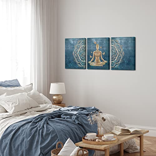 Conipit Mandala Wall Art Canvas Yoga Pictures Zen Artwork Meditation Women Painting For Bedroom Gym Fitness Center Decor 12"X16" X 3Pcs #TOP3