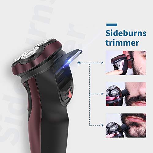 ELEHOT Electric Razor for Men Beard Trimmer with Digital Display 3D Rotary Rechargeable Cordless RS335 (Red) - Thumbnail 3