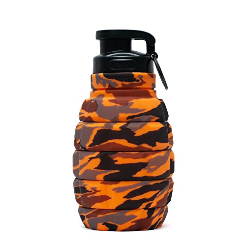 Tufcup Spit Cup Spittoon for Chewing, Portable Reusable Spit Dipping Cup with Lid, Collapsible Spill Resistant Leak Proof Silicone Body Travel Spitter(Orange Camo)