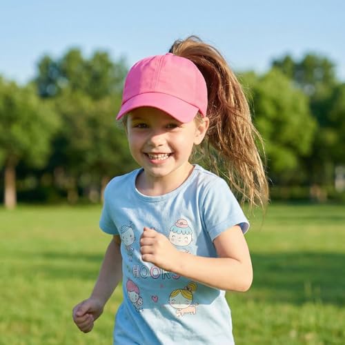 HTTDSLF Baseball Kappe Mädchen mit Pferdeschwanz, Schnell Trocknend, Netzstoff, Sportmütze für Kinder, Mädchen Baseballkappe Verstellbarer, Tennis Kappe Sonnenhut Visier, Basecap Schirmmütze (Rosa)