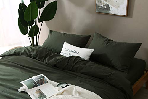 Image of F.Y.Dreams 100% Washed Cotton Duvet Cover for Weighted Blanket 80x87 inches with 16 Ties, Zipper on Long Side /Forrest Green /Just Duvet Cover