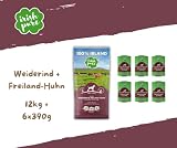 Irish Pure Adult Weiderind + Freiland-Huhn - Hundefutter - 1x12kg + 6x390g – getreidefreies Trockenfutter & Nassfutter – 100 % natürliche Zutaten – mit Kelp-Alge – für ausgewachsene Hunde - Sparpaket