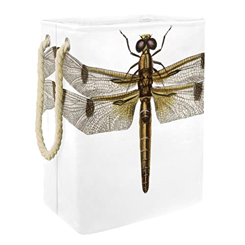 Panier à linge marron motif libellule imperméable avec poignées pour linge sale