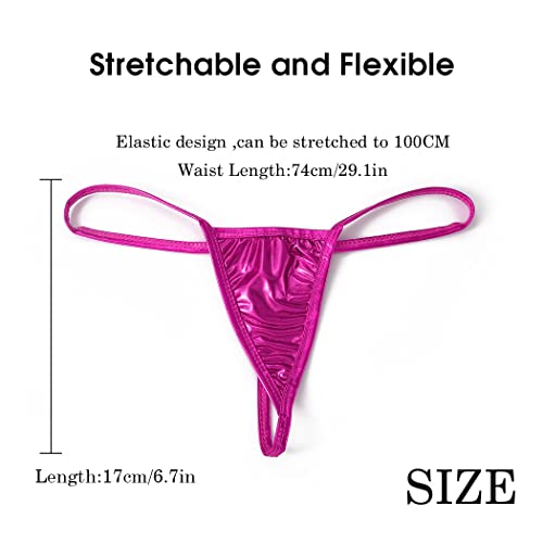 Bodiy Women Low Rise Thong G-String Holographic Shiny Metallic Panties T-Back Tanga Underwear For Ladies Bikini Rave Briefs (Rose Red) #TOP3