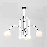 Moderne Kugel Salon Leuchte – LED minimalistische Hängelampe mit 6 Köpfen, Eisenkonstruktion, G9 Leuchtmittel im Lieferumfang enthalten, zeitgenössischer Stil (75 cm, weißes Licht)