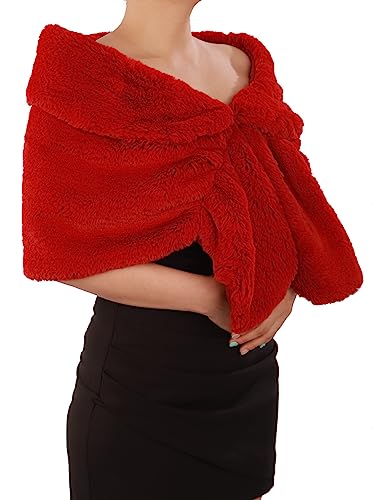 Octwine Wedding Bridal Faux Fur Shawls Wraps Warm Fur Stoles Cover Up Fur Scarfs Soft Light Shawls for Women and Girls3
