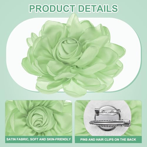 Image of M METERXITY Rose Flower Brooches and Pins for Women, Lapel Pins Dainty Satin Fabric Big Camellia Hair Flowers Clips for Wedding /Parties /Clothes /Jewelry