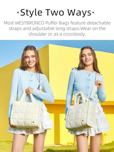 Image of WESTBRONCO Puffer Crossbody Bags for Women Quilted Tote Bag Puffy Weekender Overnight Bag Nylon Shoulder Handbag