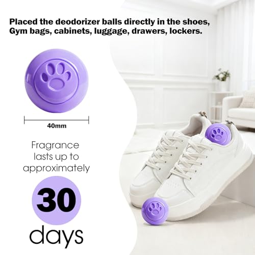Image of SCENTORINI Shoe Deodorizer Balls, 8 Pack Lavender Scent Sneaker Deodorizer Balls, Odor Eliminator for Smell Shoes Boots, Long Lasting Shoe Freshener for Gym Bags, Drawers and Small Spaces