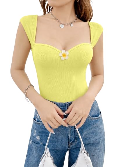 Solid Sweetheart Neck Tops for Women with A Flower Detail || Crop Tops for Women-image-16