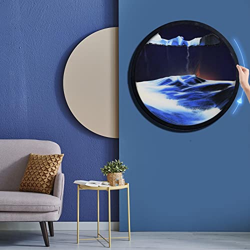 Sand Art Liquid Motion, Moving Sand Art, Wall Mounted Rotate Sculpture, Wall Art Deep Sea Sandscape Room Decoration, Glass Crafts Solid Wood Frame, Relaxing Mood Home Office Work Decor(Blue, 17.3'') #TOP2