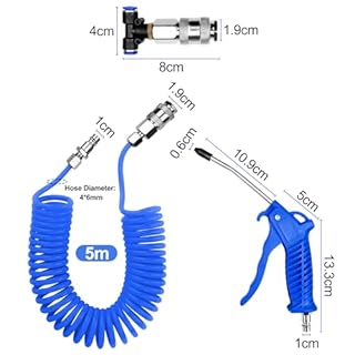 WinGluge Pistola Ad Aria Compressa, Pistola Aria Camion con 5 Metri Tubo a Spirale, Pistola Soffiaggio Aria Compressa con Connettore Kit, Pistole Ad Aria Compressa Kit, per Camion Auto(blu)