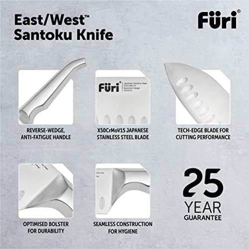 Furi PRO Set of 2 East/West Santoku Knives 5" and 7" Japanese Stainless Steel Ultra Sharp Blade Perfectly Balanced Knives (Colour: Silver), Quantity: 1 Set, 2 pc