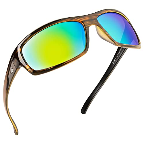 KastKing Kateel Polarized Sport Sunglasses for Men and Women, Gloss Tal Brown Frame, Chartreuse Mirror
