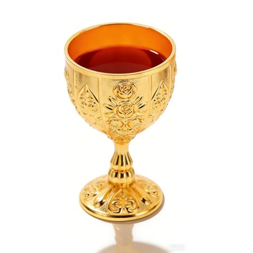 Cyrank Vintage Kelch, Goldener Kelch, Mittelalterlicher Kelch, Weinglas Metall Schnapsbecher Blume Geprägter Weinbecher Für Party Hochzeitsdekoration(Gold)
