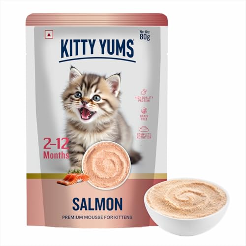 Image of Kitty Yums Kitten Wet Mousse 80g | Salmon | Rich in Protein | Promotes Hydration & Easy to Digest | Grain Free | No Artificial Flavours | Packed with Essential Vitamins & Antioxidants