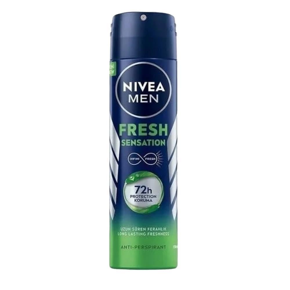 NIVEA MEN Erkek Sprey Deodorant Fresh Sensation 150 ml, Ter ve Ter Kokusuna Karşı 72 Saat Anti-perspirant Koruma, Ferah Koku