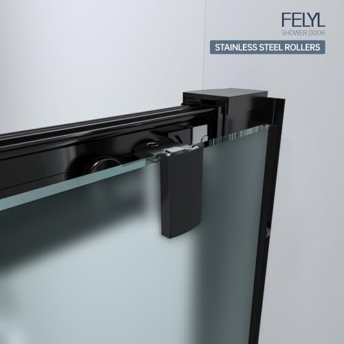 FELYL Frosted Sliding Shower Door 61-66" W x 72" H, Matte Black, Single Sliding Door, Framed, 1/4" (6mm) SGCC Tempered Glass, Reversible Installation by FELYL - Image 6
