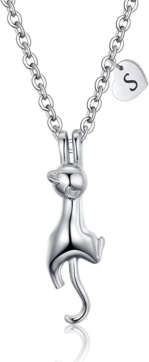 Kitty Cat Necklace for Women | Heart Initial Letter Necklace | Stainless Steel Pendant Jewelry Gifts for Pet Cat Lover Daughter Girls
