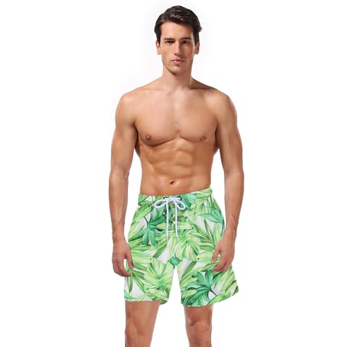 Green Leaves Matching Swimsuits for Couples, Women Bikini Set Thong Bottom+Push Up Top/Men Swimtrunks4