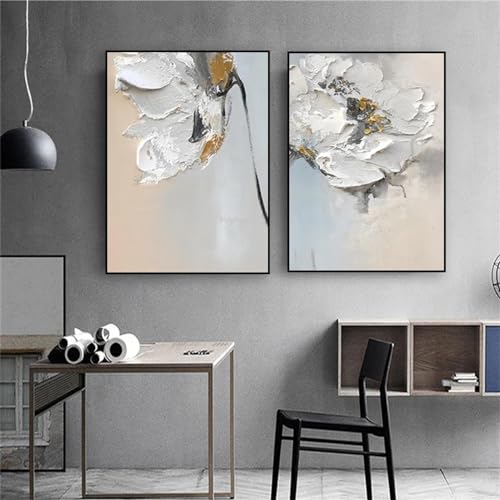 Fleurs blanches abstraites en affiches de peinture murale, impressions sur toile KEBIA 50x70