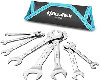 DURATECH Double Open End Spanner Set Super-Thin Open Ended Wrench Flat Spanner Set for Narrow Space, Carbon Steel, Mirror-Chrome Plated, 8-Piece, Metric, 5.5 mm-27 mm, with Carry Pouch