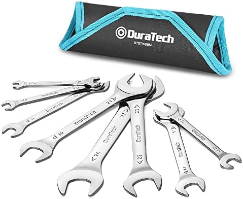 DURATECH 8-tlg. Extra-Flach Doppelmaulschlüssel-Satz, 5,5-27 mm | Schlanke Bauform, Kohlenstoffstahl, Rostbeständigkeit, Metrisch, Rolltasche, Für Engen Raum