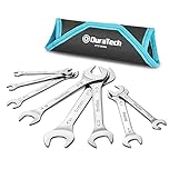 DURATECH 8-Piece Double Open End Spanner Set 5.5 mm-27 mm, Super-Thin Open Ended Wrench Flat Spanner Set for Narrow Space, Carbon Steel, Mirror-Chrome Plated, Metric, with Roll-up Pouch