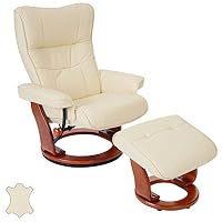 Robas Lund 64022CH5 Relaxsessel Montreal mit Hocker, Bezug: Leder creme, Gestell: Honigfarben, 82 x 84-132 x 1