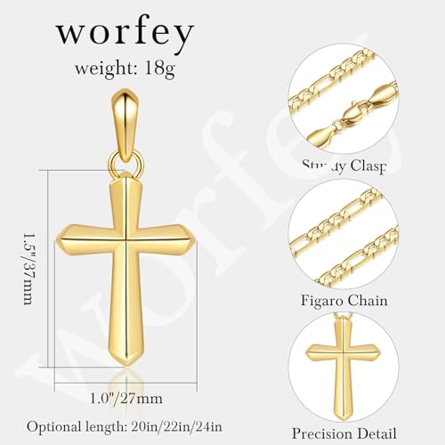 Mens Cross Necklaces 14K Gold Cross Necklace for Men Gold Crosses Necklaces for Men Figaro Chain with Smooth Surface Crosses Chain Pendant Necklace for Mens2