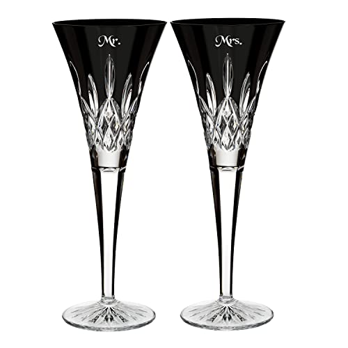 Waterford Personalized Lismore Black 5.6Oz Champagne Flutes, Set Of 2 Custom Engraved Crystal Champagne Glasses #TOP10